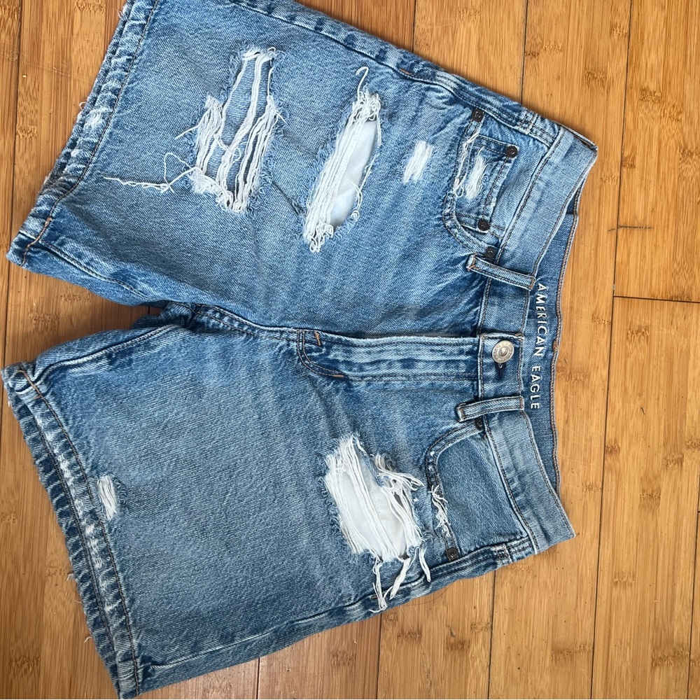 American Eagle Outfitters Blue Distressed Jean Shorts